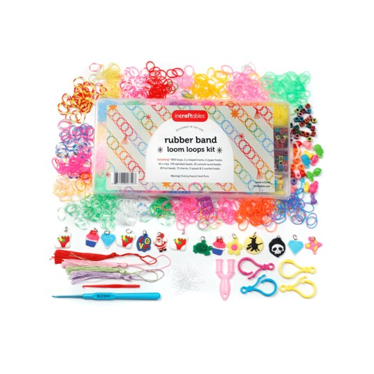 Incraftables Rubber Band Bracelet Making Kit. Rainbow Rubberband Set with Y-Loom, Zipper Hook, S-Clips, Beads, Charms, Tassels & Crochet Hooks. Rubber Band Loom Bracelet Making Kit for Kids & Adults